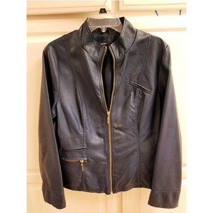 Alfani Navy Blue Faux Leather Moto Jacket …
